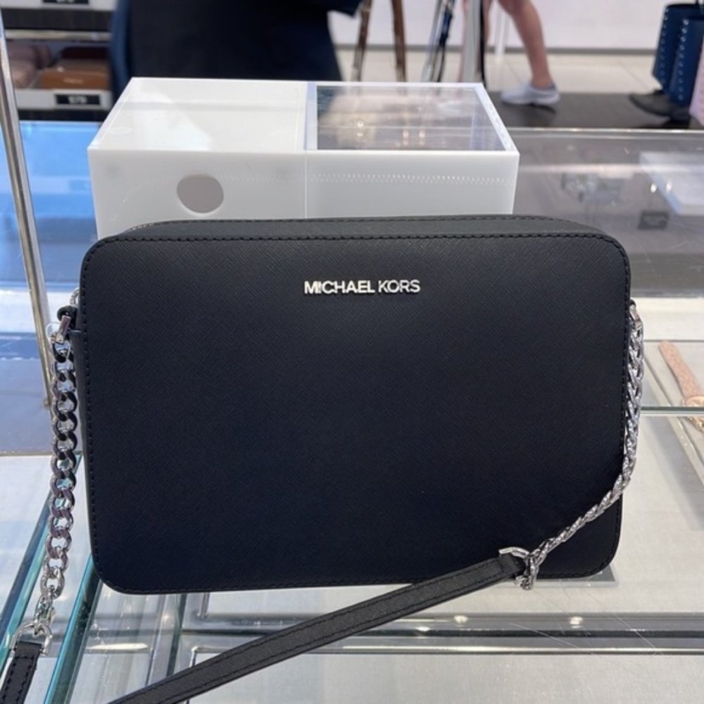Michael Kors Jet Set Item Large East West Zip Crossbody Leather Black - Picture 10 of 16